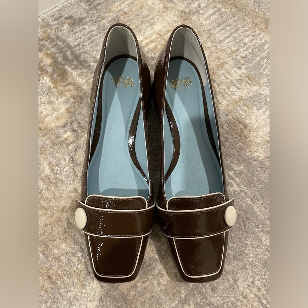 FRANCES VALENTINE Mackie Pump - Chocolate/Oyster Leather Size 8.5B New MSRP $598 - Picture 4 of 11